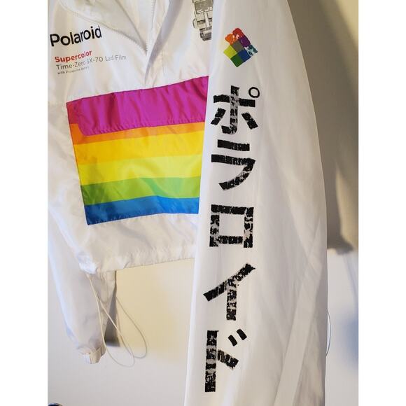 Polaroid Supercolor Crop Top Windbreaker Size M White Cinch Pocket Lightweight - Picture 2 of 14